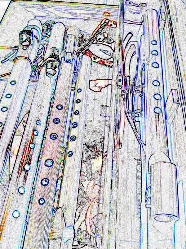 stylized photo of flutes laid out on a table